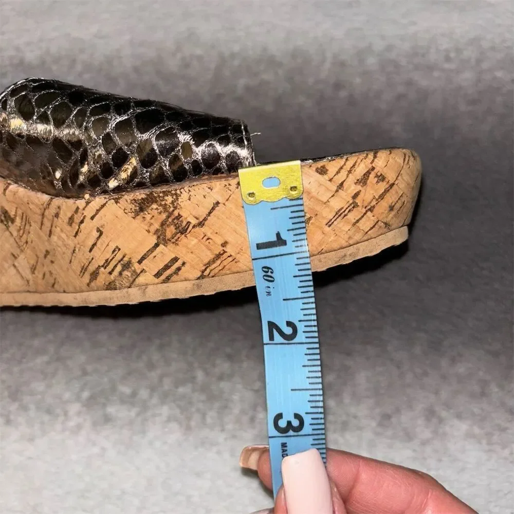 Yellow Box Shelly Bronze Rhinestone Snakeskin Cork Wedge Sandals - Picture 12 of 12